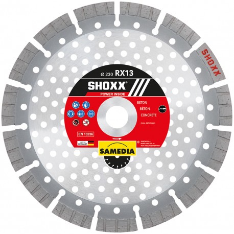 Disque diamant 230 mm sur flasque M14 , MIXTE , Spécial Béton + GRANIT + Fonte , SAMEDIA  SHOXX SRX13 420081